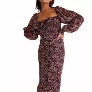 Free People Aglow Chocolate Midi Dress Floral Lined Size Small Smocked $168 New